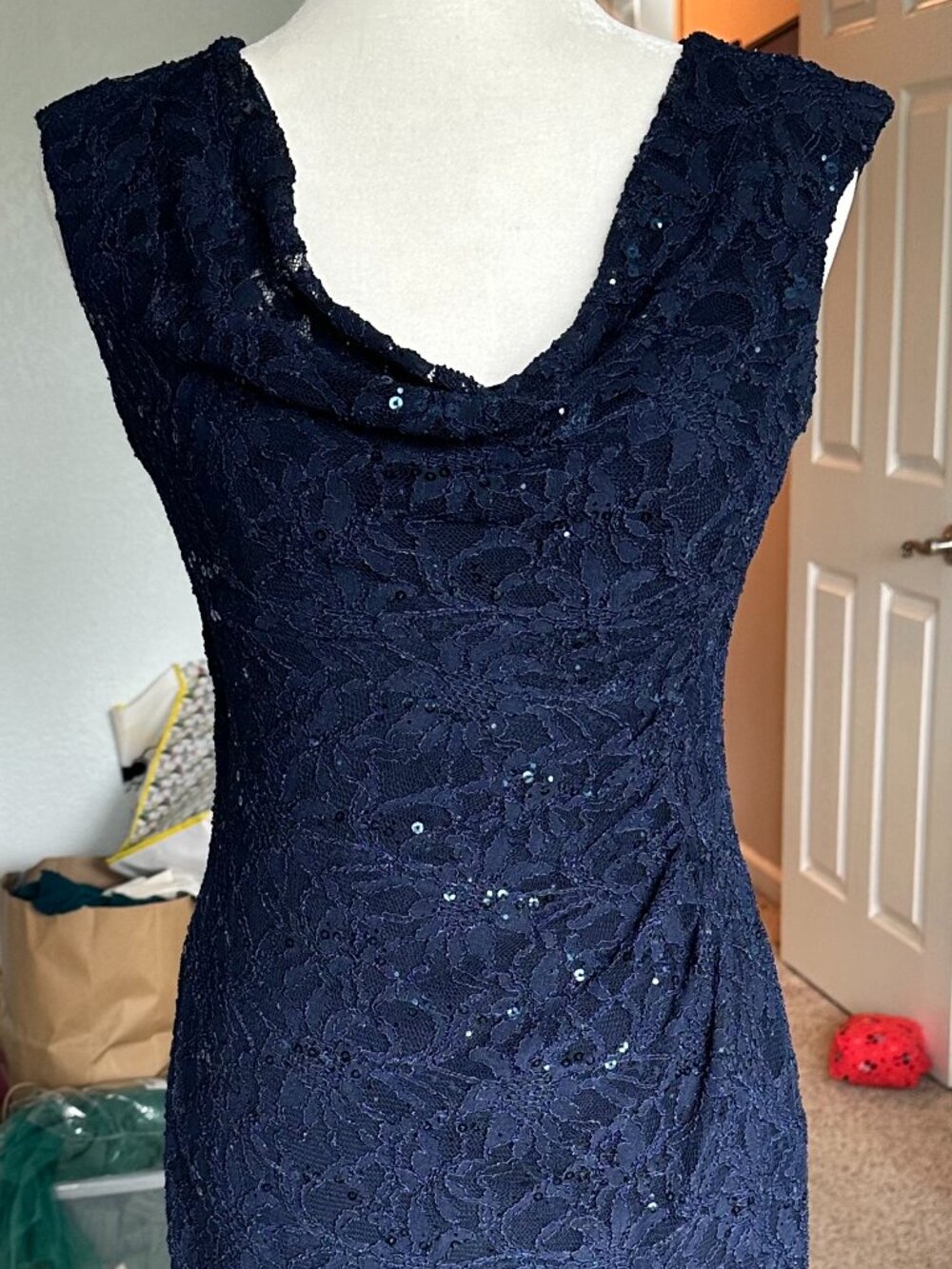 Lauren Ralph Lauren Dress Navy Sequined Lace Knee-Length Cocktail Womens 2